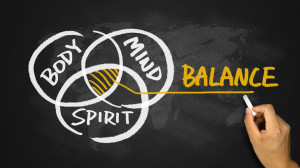 body mind spirit balance concept hand drawing on blackboard